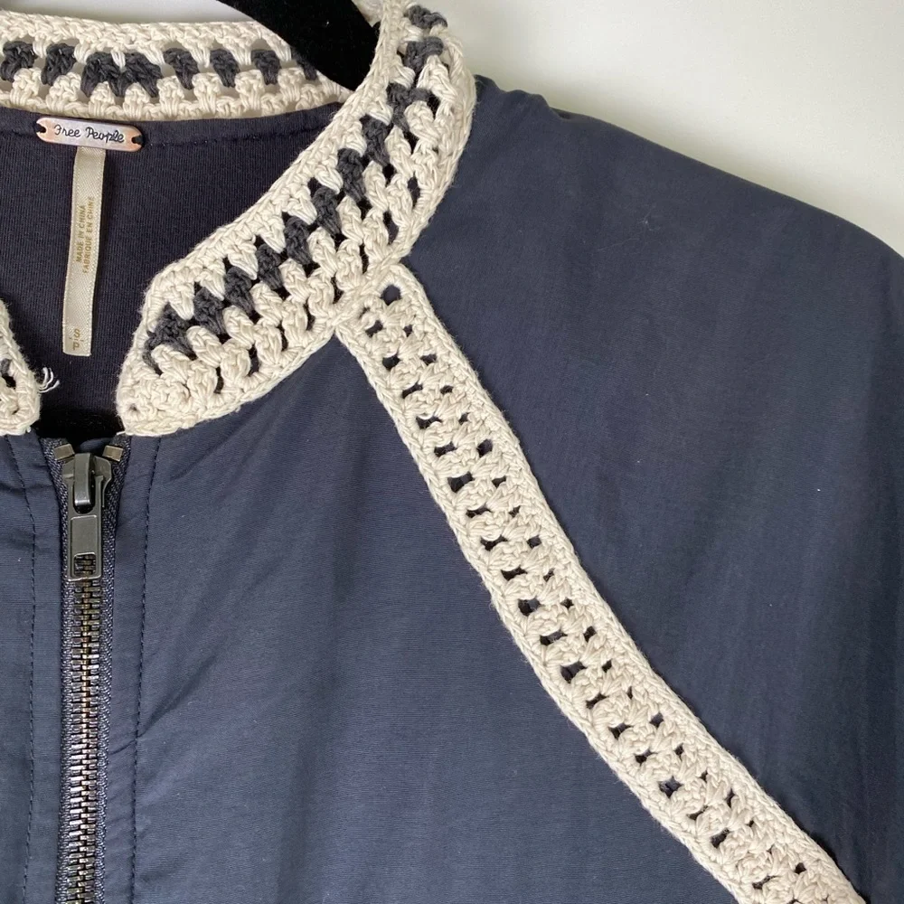 Free People Crochet Trim Baseball Bomber Jacket L
